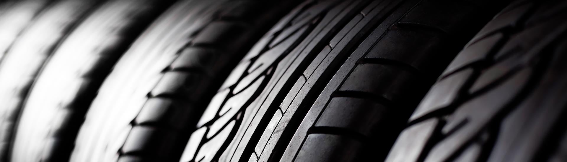 Ford F-150 tires lined up in a row